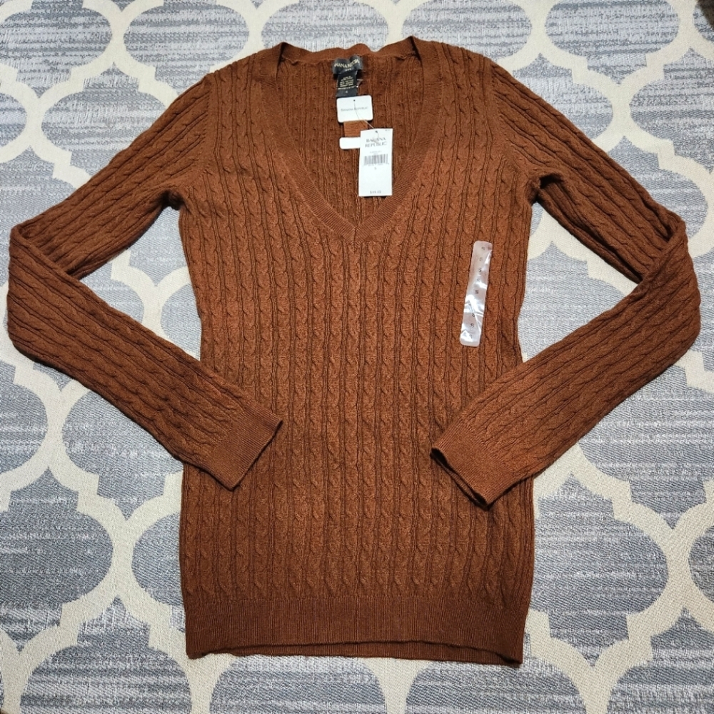 NEW Banana Republic Women V-neck cable sweater brown size S
